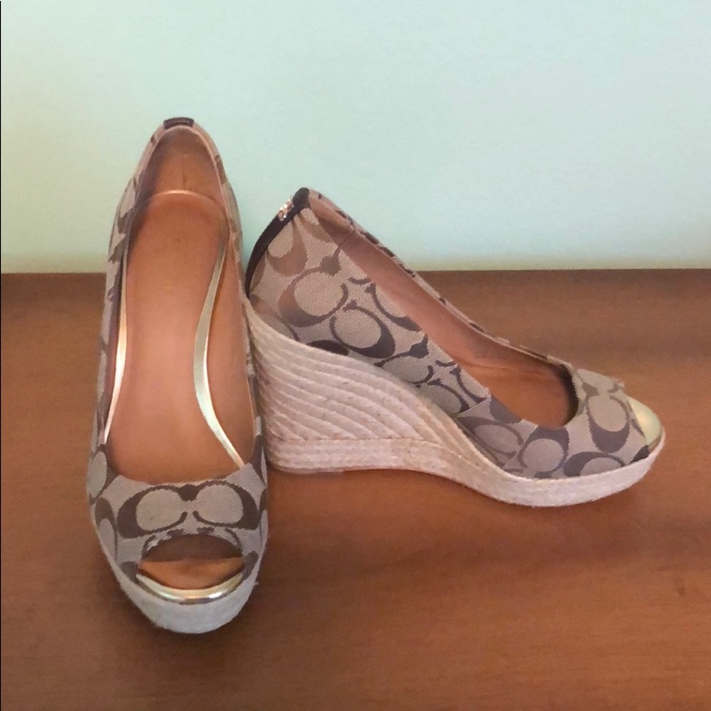 Coach Signature C Fabric Wedge Heels